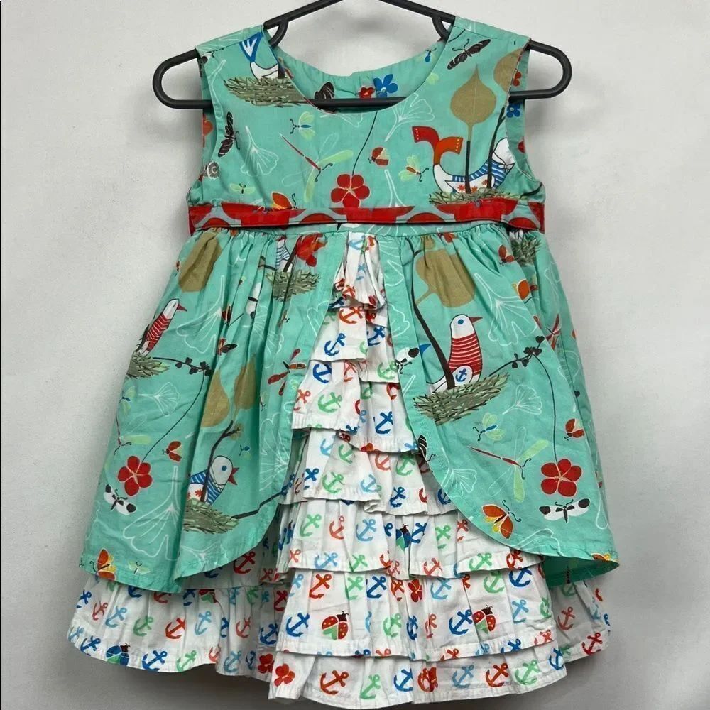 Jelly the Pug Hey Sailor mint layered ruffle dress with seagull and anchor print
